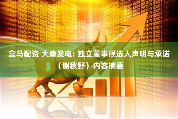 盒马配资 大唐发电: 独立董事候选人声明与承诺（谢秋野）内容摘要