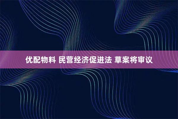优配物料 民营经济促进法 草案将审议
